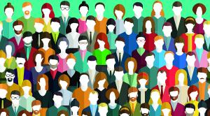 The crowd of abstract people. Seamless background. Flat design, vector illustration.