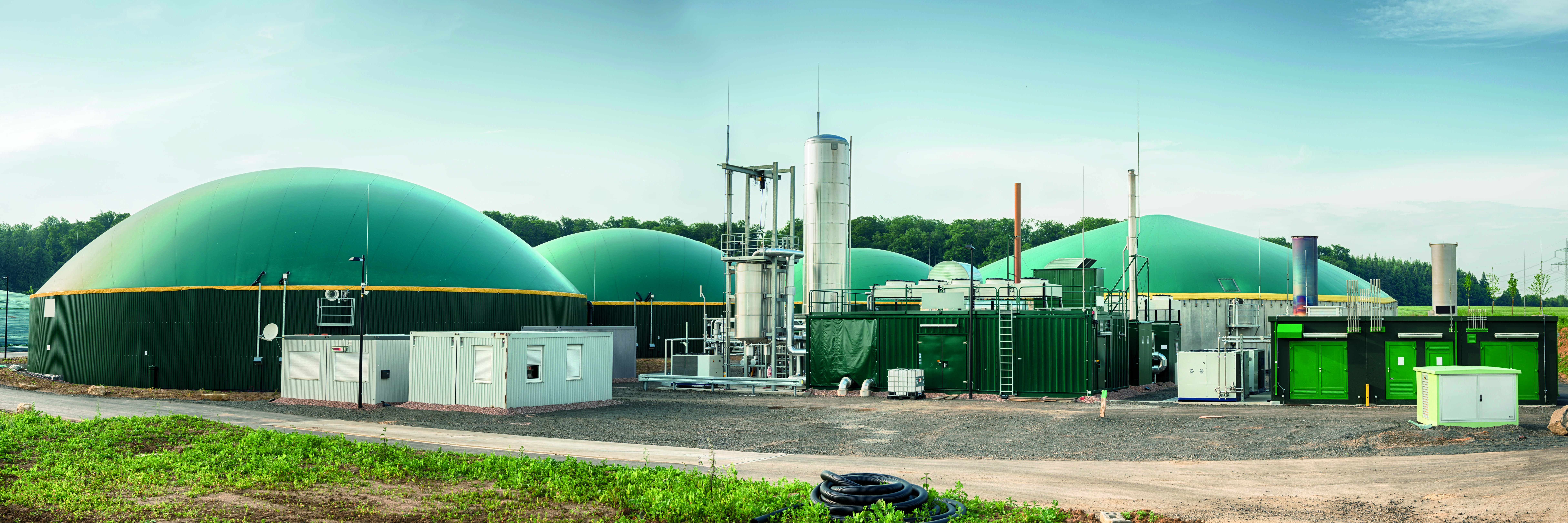 Panoramashot of a biogas plant in a rural landscape